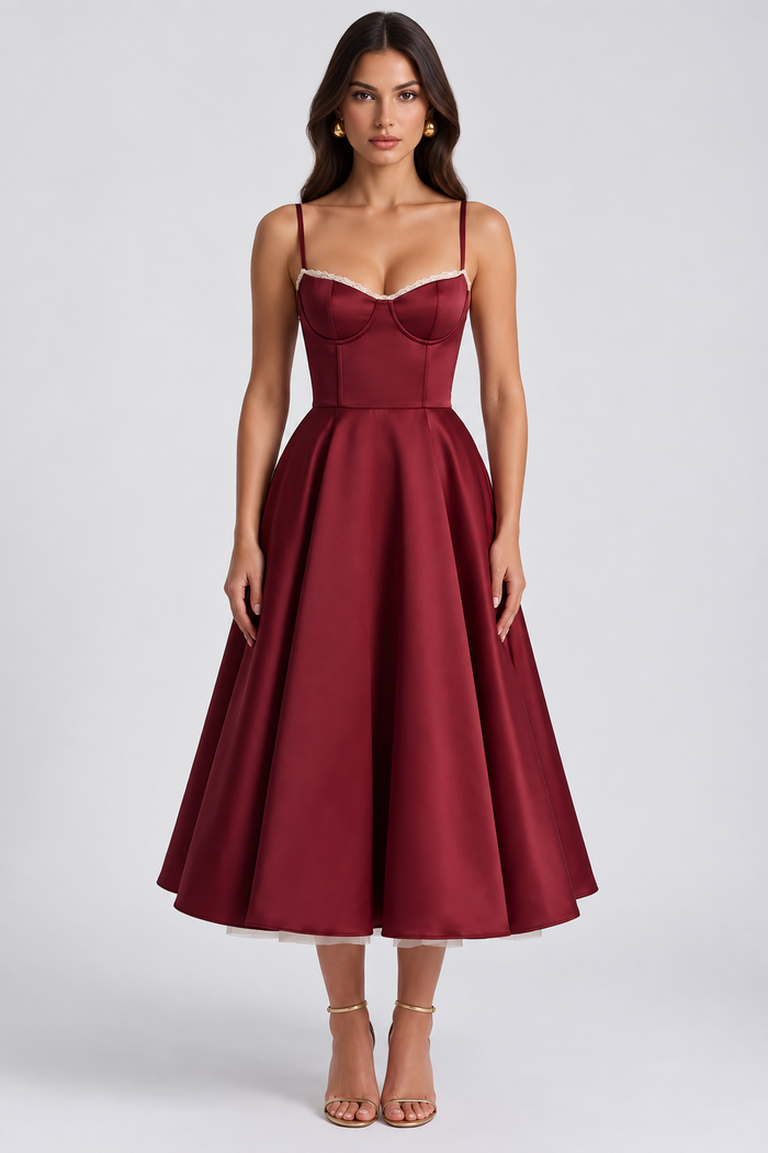 Vestido Midi Bella- Dupla Camada Bordô