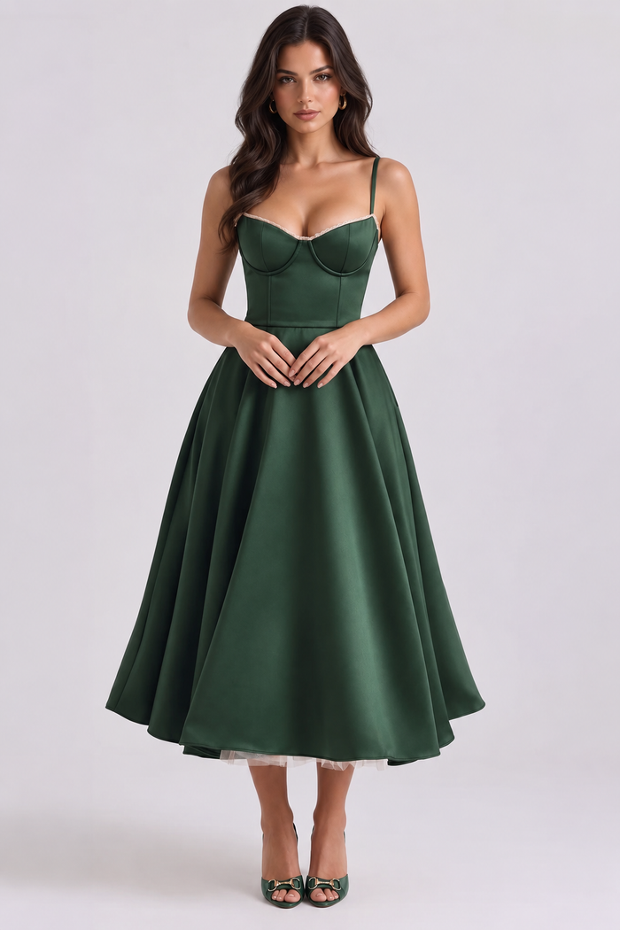Vestido Midi Bella- Dupla Camada Verde