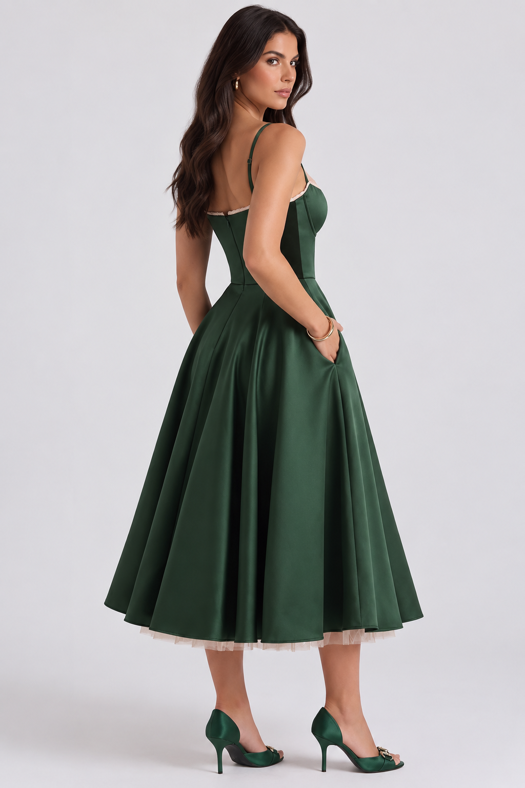 Vestido Midi Bella- Dupla Camada Verde