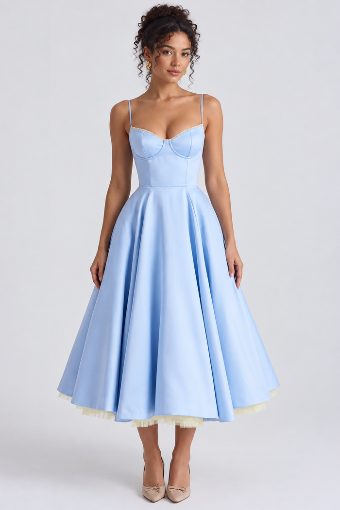 Vestido Midi Bella- Dupla Camada Azul Bebê