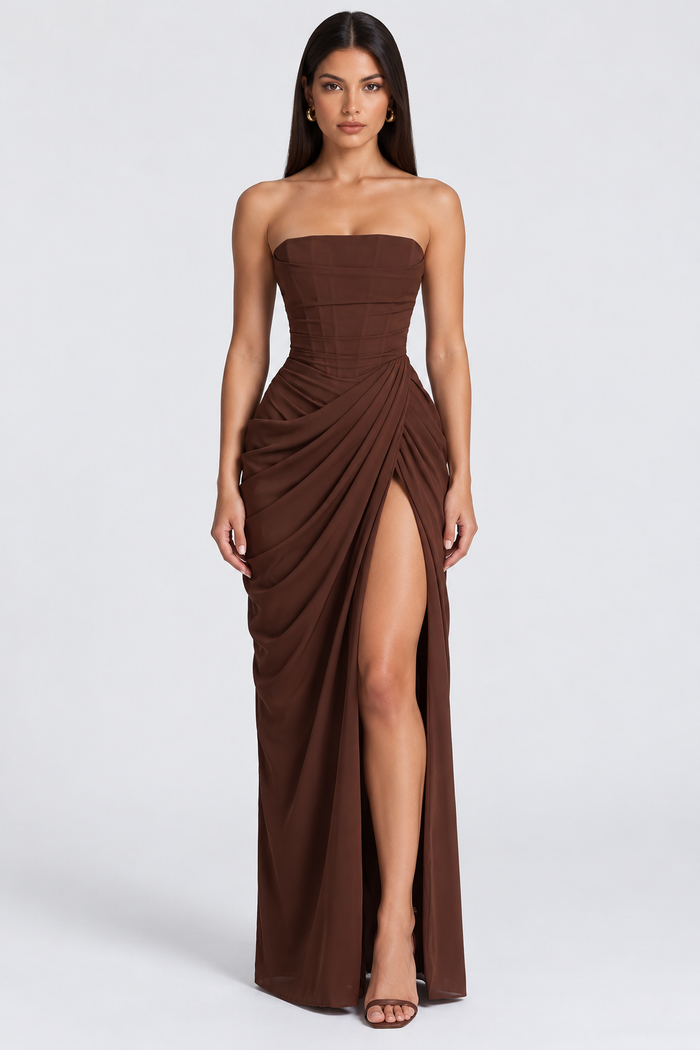 Vestido Longo Bustier Bianca - Marrom