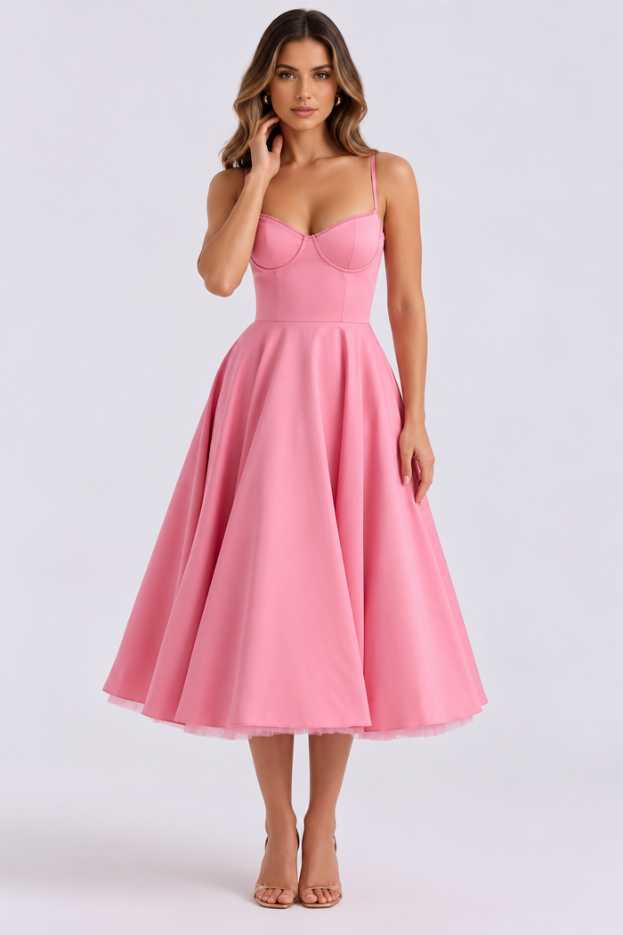 Vestido Midi Bella- Dupla Camada Rosa